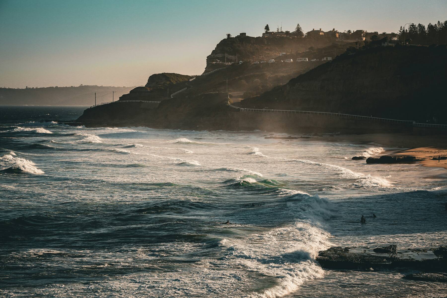 Newcastle coastline at dusk